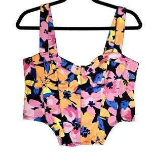 Divided Floral Corset Top Womens S Colorful Print‎ Sleeveless Crop Bustier Party